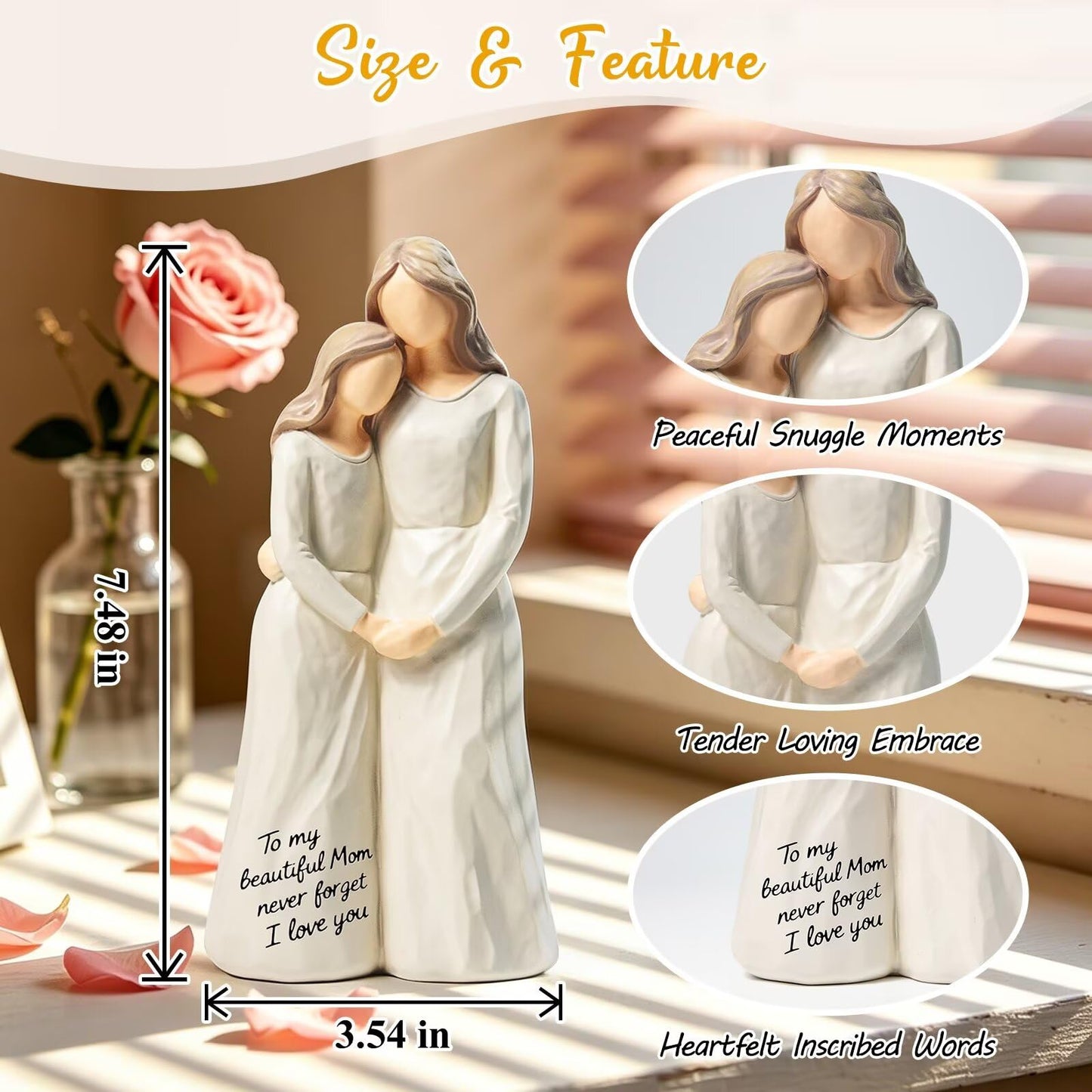 Mom Birthday Gifts from Daughter,7.48" Mother Daughter Figurine, Mother's Day, Thanksgiving,Christmas Day Gift for Mom, Birthday Gifts for Mother Women Grandma,Home Tabletop Shelf Decor,White,Resin