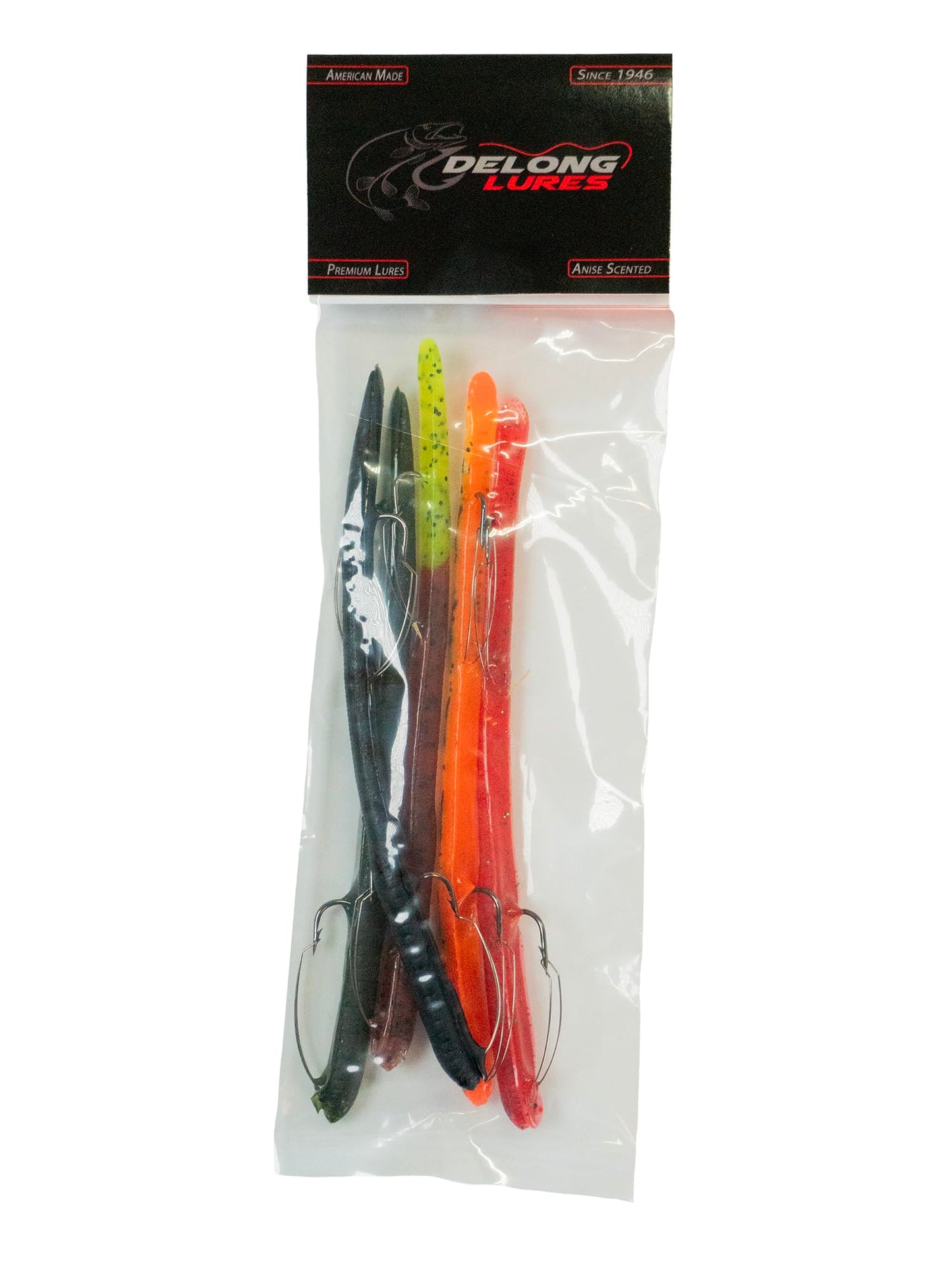 DeLong Lures 10" Pre-Rigged Weedless Swim Bait – Twister Tail Soft Plastic Bass Fishing Lure, Motor Oil, Durable Freshwater Bait, 5-Pack, Made in USA