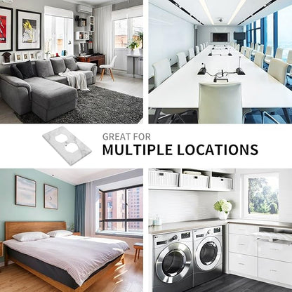 White Marble Pattern Electrical Outlet Cover Decorative Wall Plate Single Duplex Art Print Faceplate for Bedroom Kitchen Kids Room Decor 4.5" X 2.76"