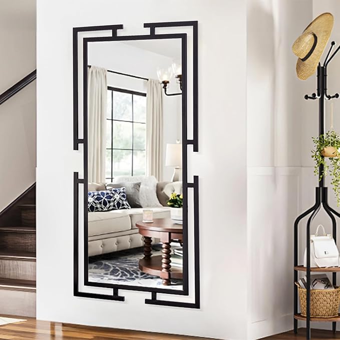 Large Decorative Wall Mirror, 54"x27" Black Mirror Wall Decor with Metal Frame for Living Room, Bedroom, Farmhouse, Horizontal/Vertical