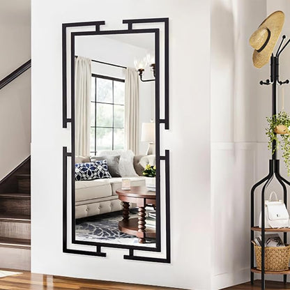 Large Decorative Wall Mirror, 54"x27" Black Mirror Wall Decor with Metal Frame for Living Room, Bedroom, Farmhouse, Horizontal/Vertical