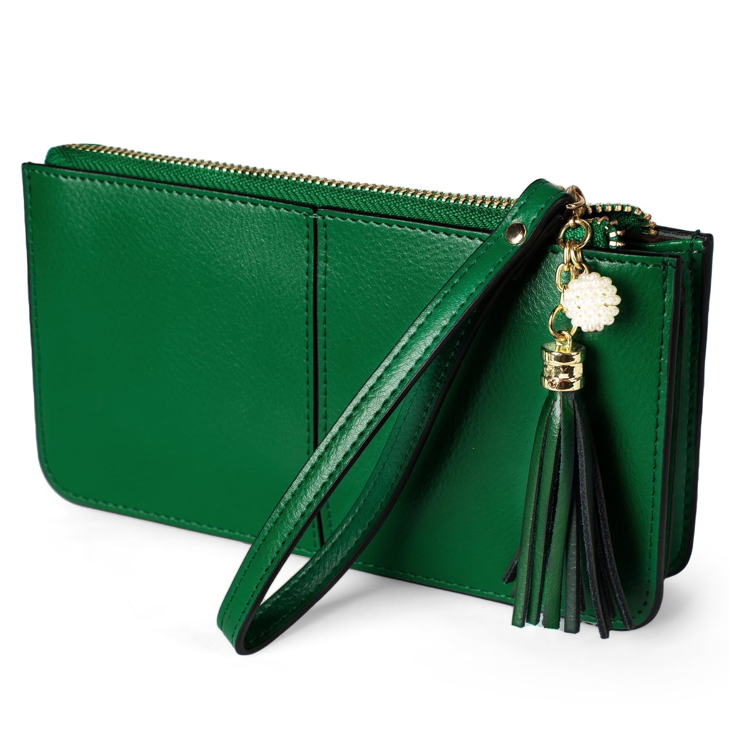 befen Genuine Leather Wristlet Clutch for Women Ultra-Slim Ladies Credit Card Holder Wallet Purses with RFID Protection (Kelly Green)