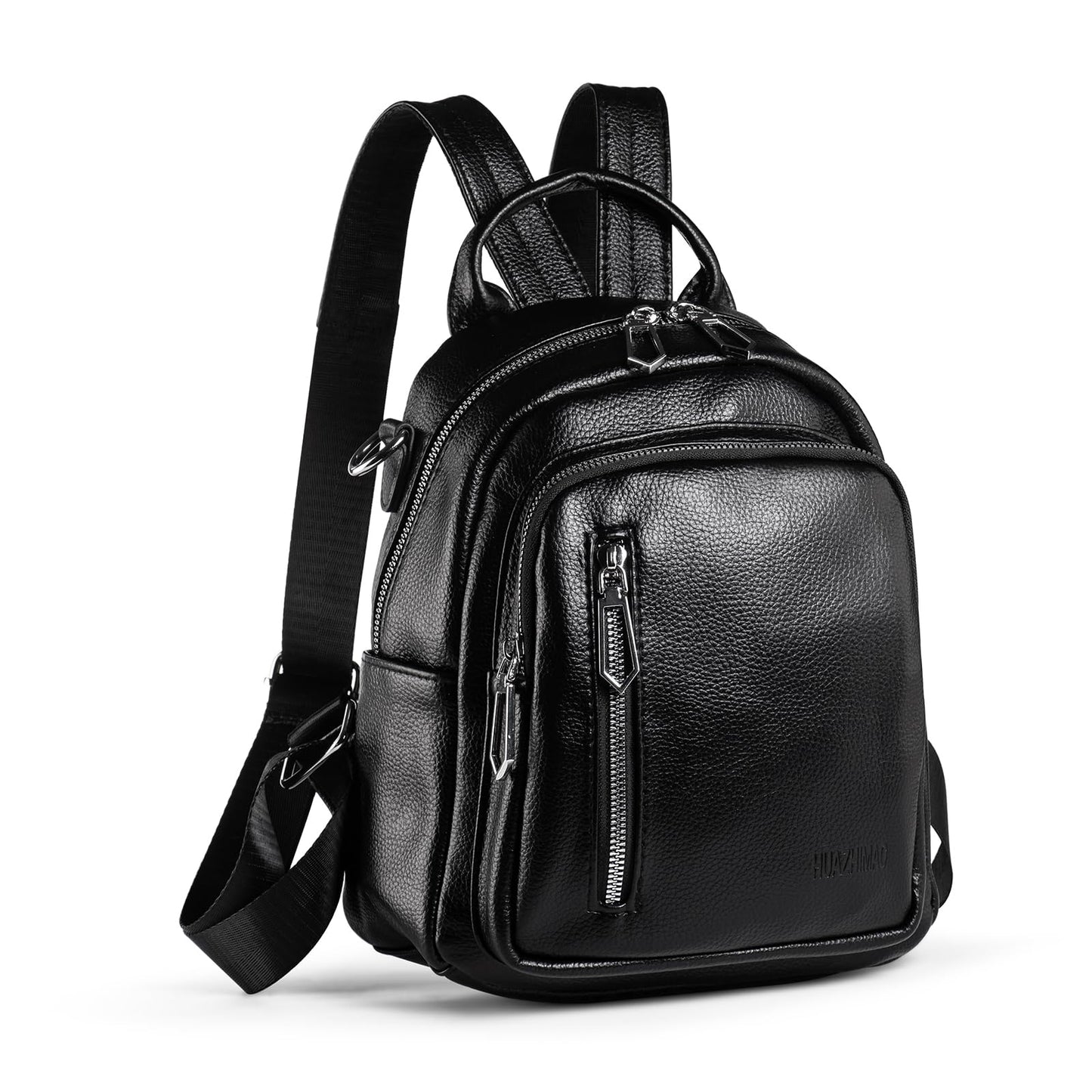 HUAZHIMAO Small Backpack Purse for Women Mini Backpacks PU Leather Women's Versatile 3 in 1 Fashion Handbag Travel Daypacks (Black)