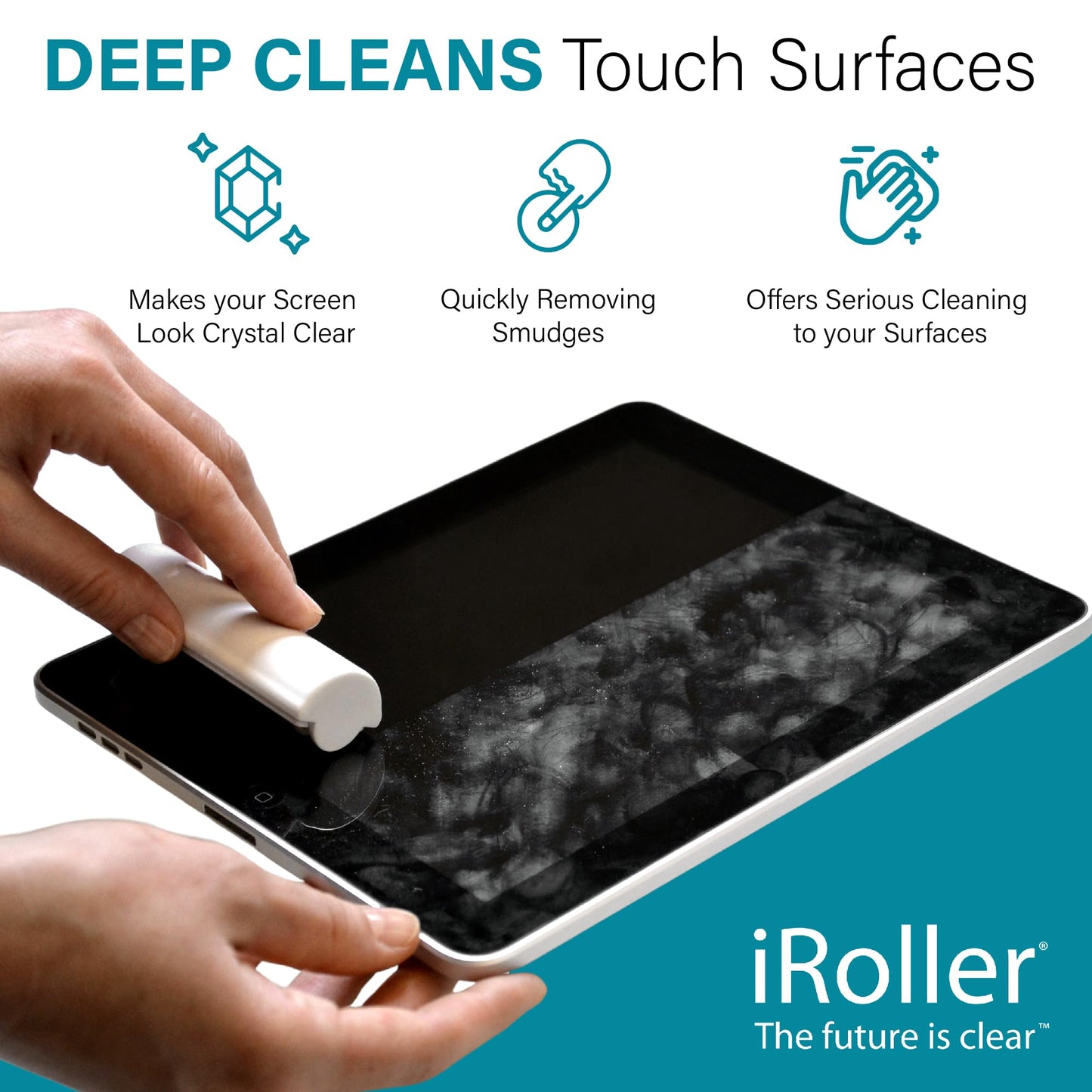 Screen Cleaner by iRoller - No Need for Spray or Wipes - Liquid Free iPad Screen Cleaner Roller Tool - Washable & Reusable - Phone Screen Cleaner Ideal for iPhone, Laptop, Computer Touchscreen - 3.5"