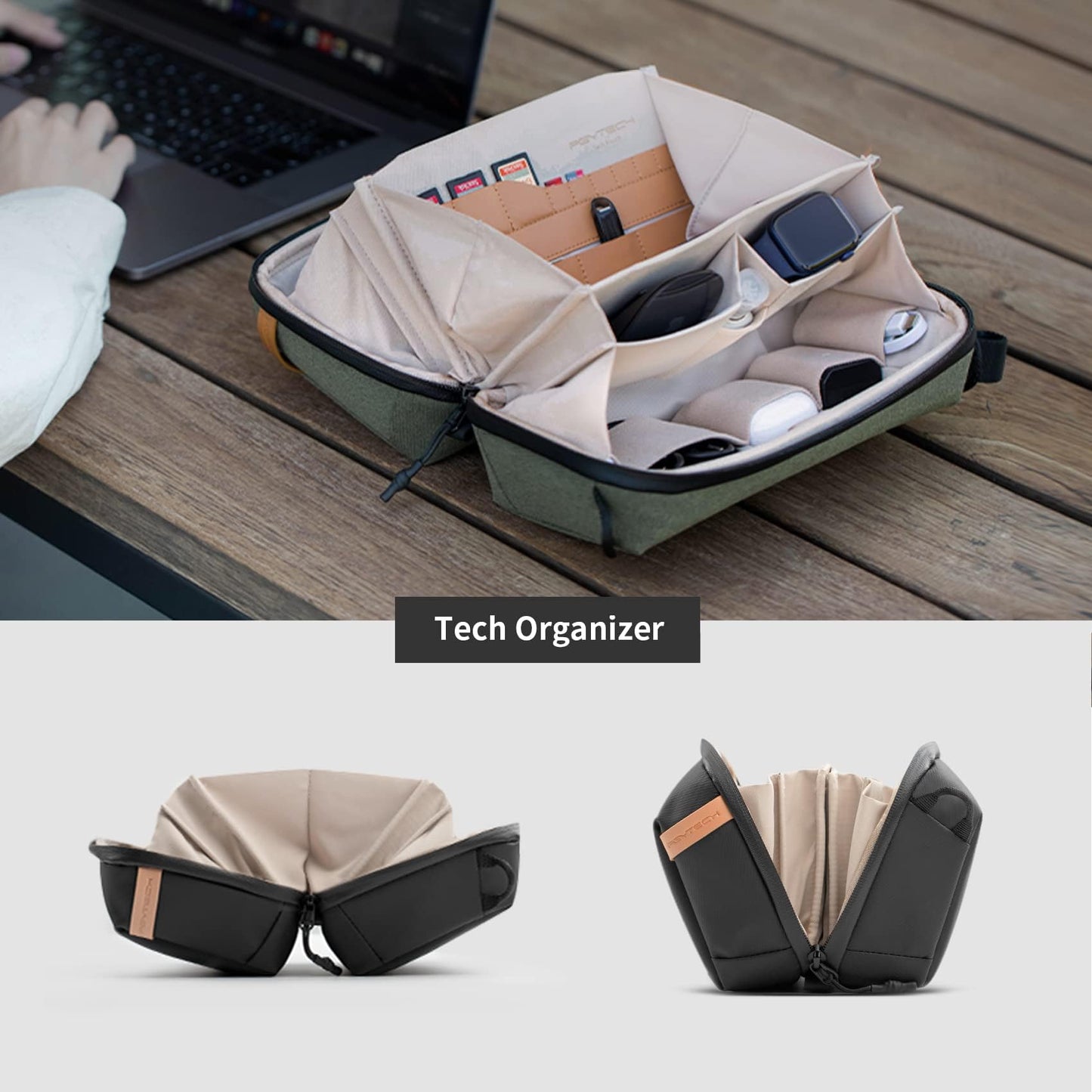 PGYTECH Travel Tech Organizer, Waterproof Tech Pouch, Electronics Accessories Organizer Travel Carrying Case, Organizer Bag for Cables, Cord, Phone Batteries, Charger,Photography SD Card, Black
