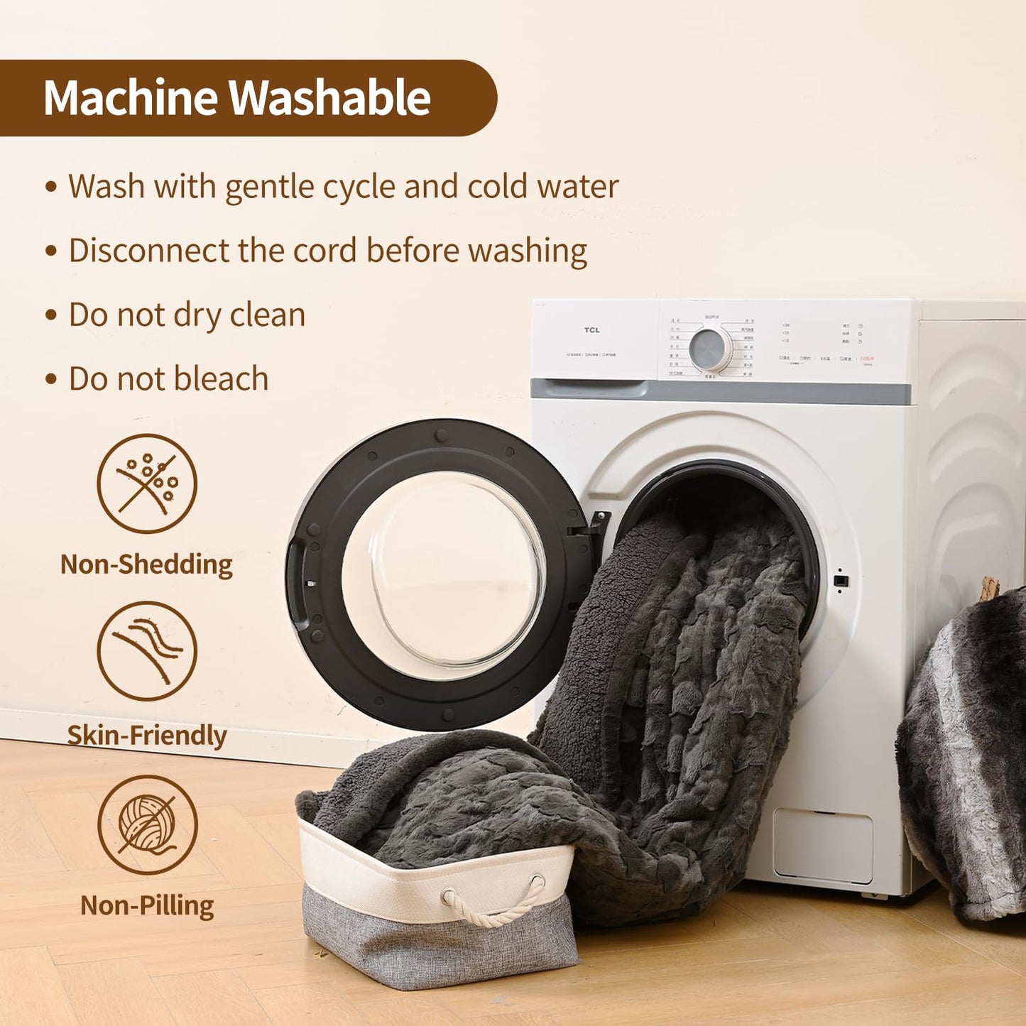 Bearhug Electric Blanket King Size 100" x 90", Dual Controller Heated Blanket, White Flower Patterns Faux Fur & Warm Sherpa, 10-Heat Levels & 1-12H Auto Off,ETL, Machine Washable