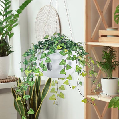 Sungmor 2PC 6.5" & 8.7" Dia. Self Watering Hanging Planters, Strong Plastic Hanging Flower Pots, Decorative Indoor Outdoor Hanging Basket, Garden House Porch Yard Detachable Base Suspended Plant Pots