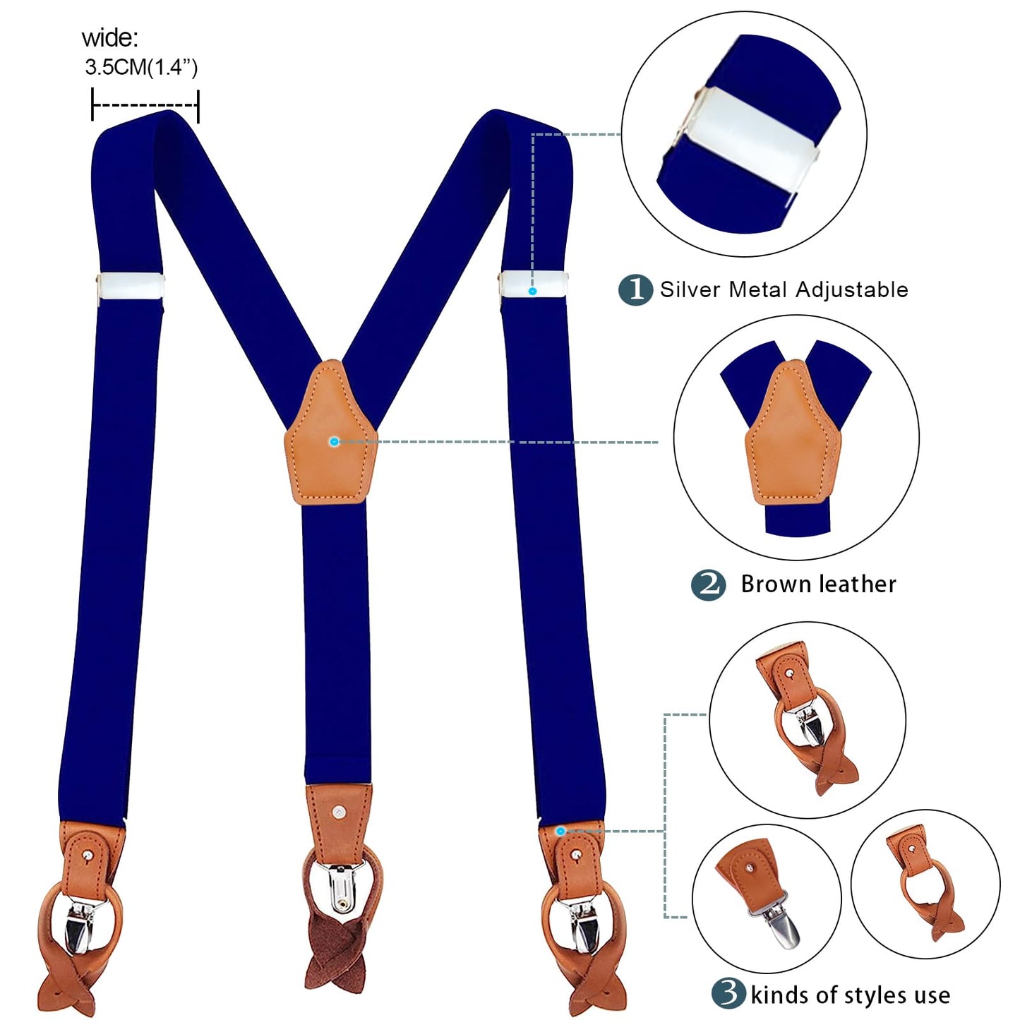 MENDENG Men's Suspenders Braces Leather Strap Father/Husband's Gift 6 Buttons