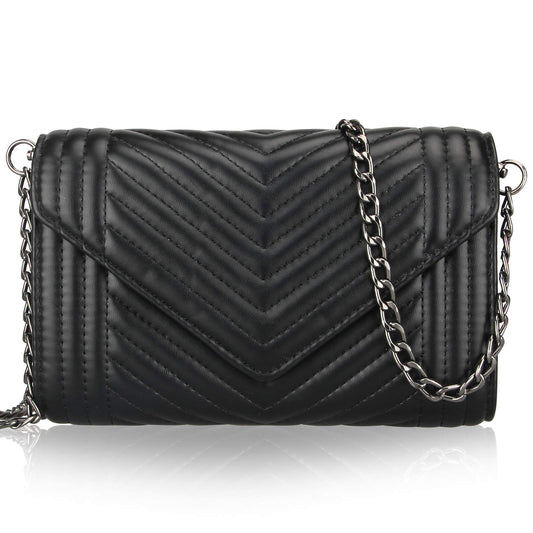 Small Leather Crossbody Bag for Women Clutch Purse Womens Handbag Ladies Black Cross Body Purses Designer Shoulder Bag with Chain Strap Mini Quilted Crossbody Phone Bags