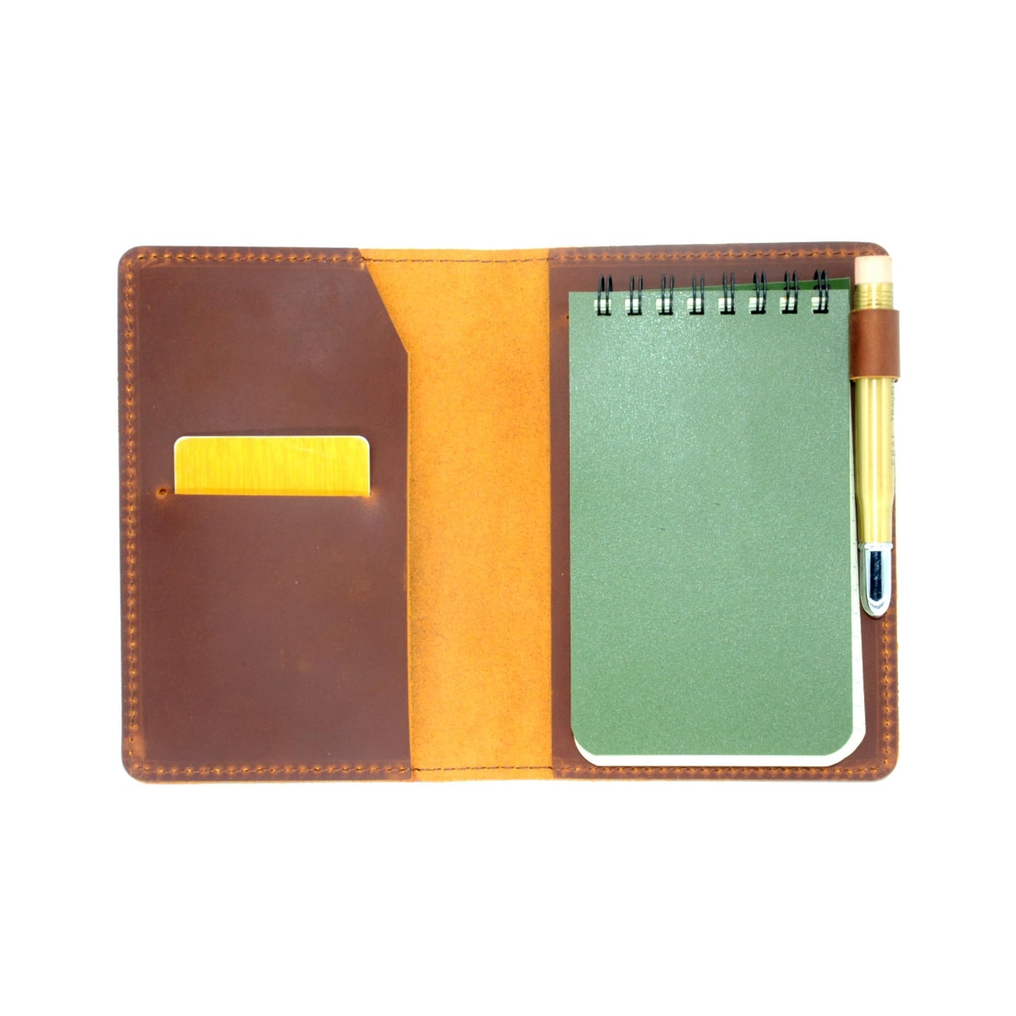 YIYUS Leather Cover Compatible with Rite in the Rain & Rocketbook Mini Notebooks, Top Bound Spiral Notebook Cover, Memo Notepads Holder Leather Cover for 4'' x 6'' Pocket Notepad With Pen Holder Brown