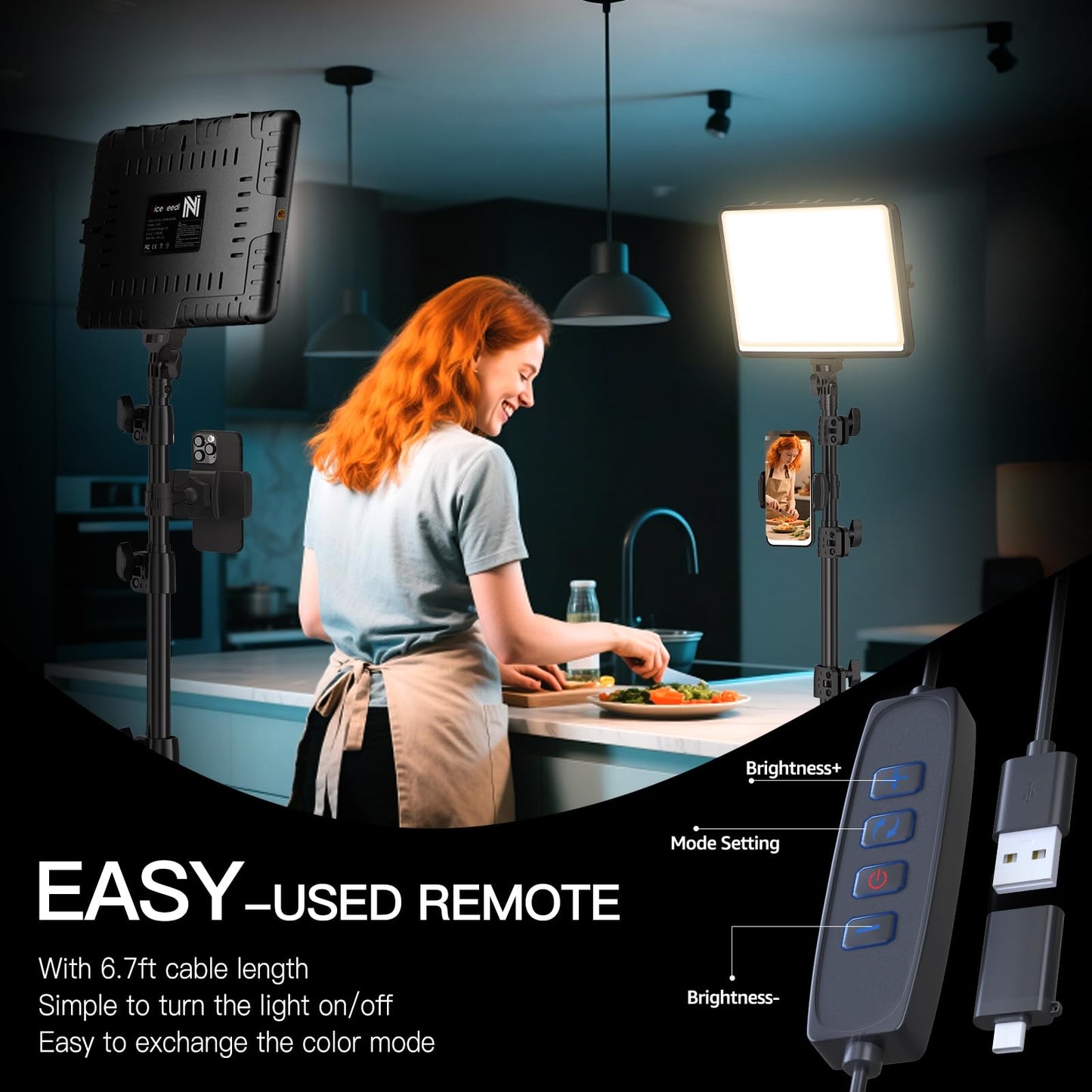 2-Pack LED Video Light Kit, NiceVeedi Studio Light, 2800-6500K Dimmable Photography Lighting Kit with Tripod Stand&Phone Holder, 73" Stream Light for Video Recording, Game Streaming, YouTube