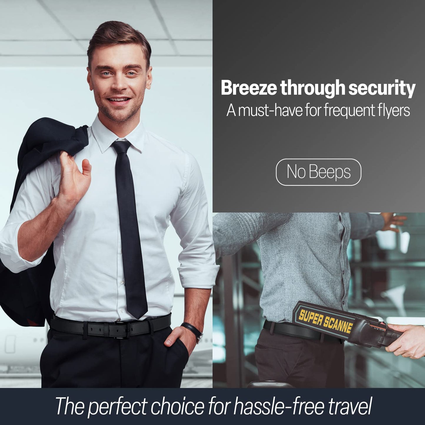 ITAY Metal Free Hypoallergenic Leather TSA Belt Strap, Adjustable Nickel Free Mens Belt, Non Metal Belts for Men, Strudy Airport Friendly TSA Belts for Men