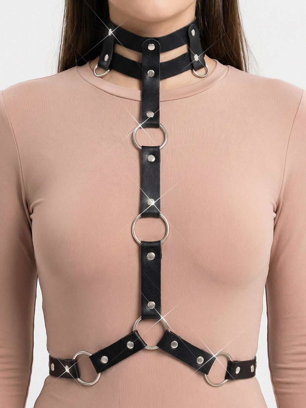 BODIY Black Chest Harness Belt Leather Chest Belt Plus Size Body Harness Fashion Strap Belts for Women (Black)