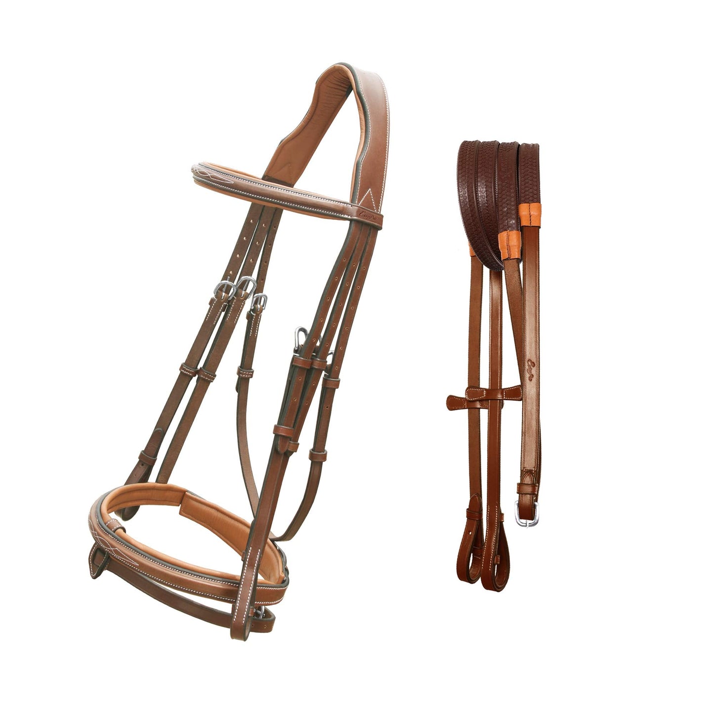 ExionPro Anatomical Snaffle Jumping Bridle for Horses with Removable Flash Noseband & Rubber Reins – Premium Vegetable-Tanned Leather, SS Buckles, Padded MonoCrown, Designer Stitching