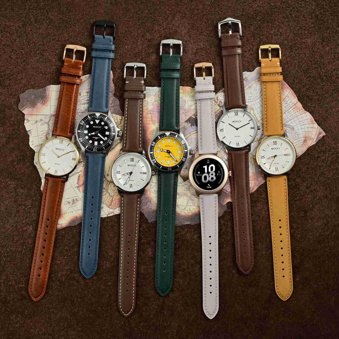 WOCCI 20mm Vintage Leather Watch Band for Men and Women, Gold Buckle (Gold Brown)