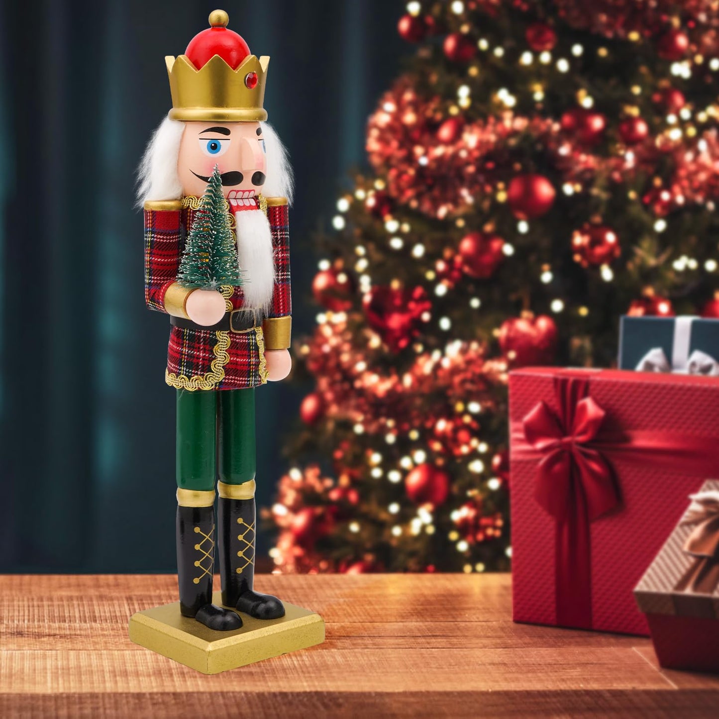 Tngan Nutcracker Christmas Decor, 14 inch Wooden Nutcrackers Figures, Handcrafted Collectible Christmas Nutcracker Decor for Tabletop, Shelves Ornaments(Christmas Tree)