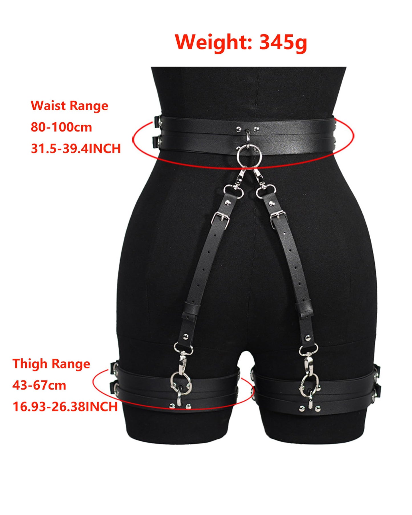 Punk Leather Thigh Harness & Garter Belt Set for Women, Gothic Lingerie Adjustable Waist Cincher with Anti-Slip Leg Straps, Body Harness for Nightclub,Halloween,Cosplay, Rave Party Fashion accessories