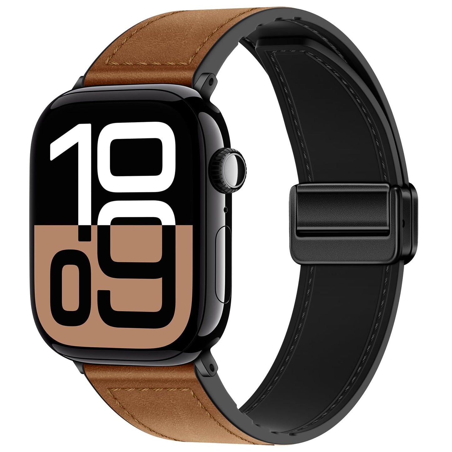 Qimela Magnetic Leather Strap Compatible with Apple Watch Band 38mm 40mm 41mm 42mm 44mm 45mm 46mm 49mm for Men Women,Top Grain Genuine Leather Wristband for iWatch Series 10 9 8 7 6 5 4 3 Ultra 2 1 SE