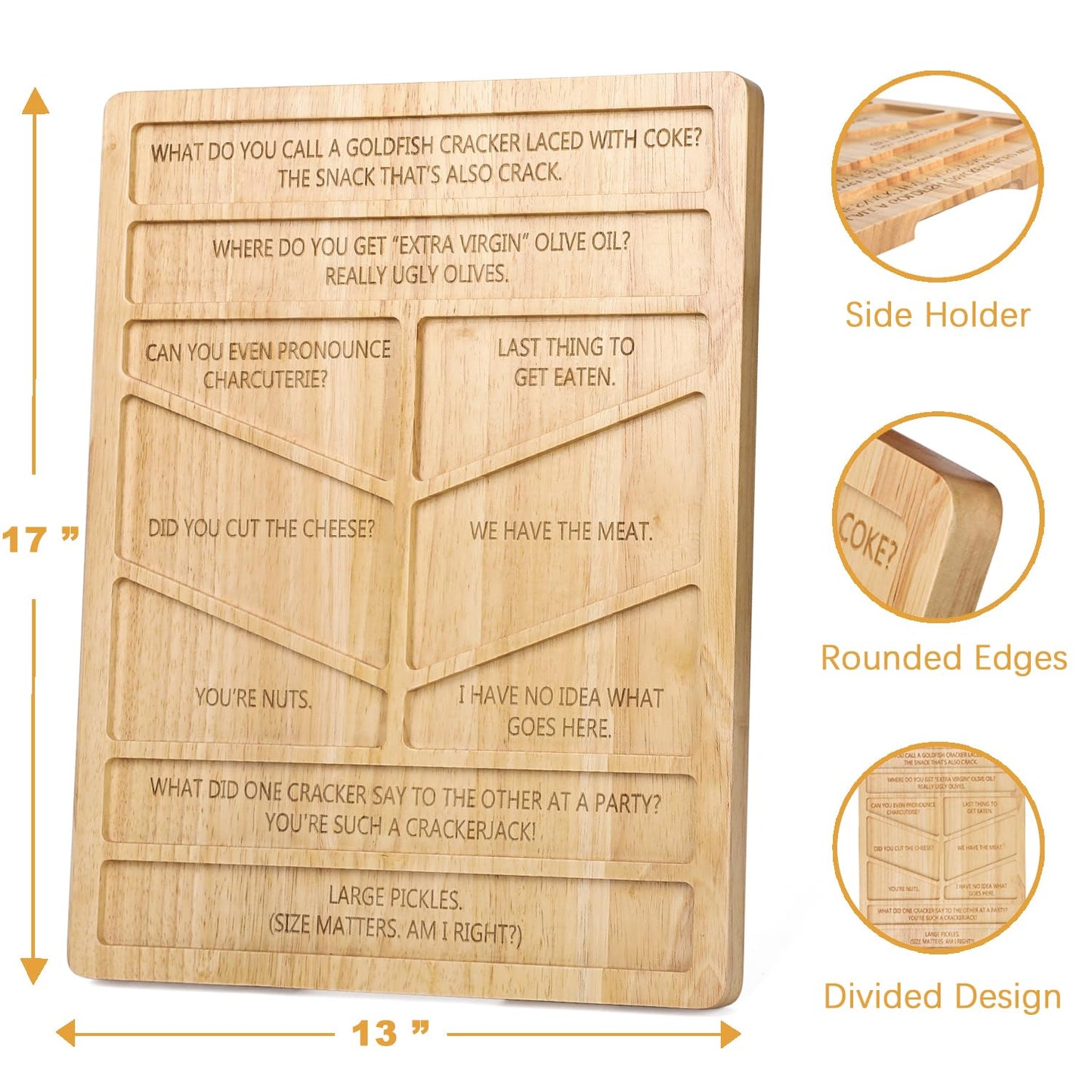 Vastsea Funny Charcuterie Boards with Jokes - Large Wooden Serving Platters for Entertaining, Wedding Hostess House Warming Gifts for New Home Women, Divided Cheeseboard, 17"×13"