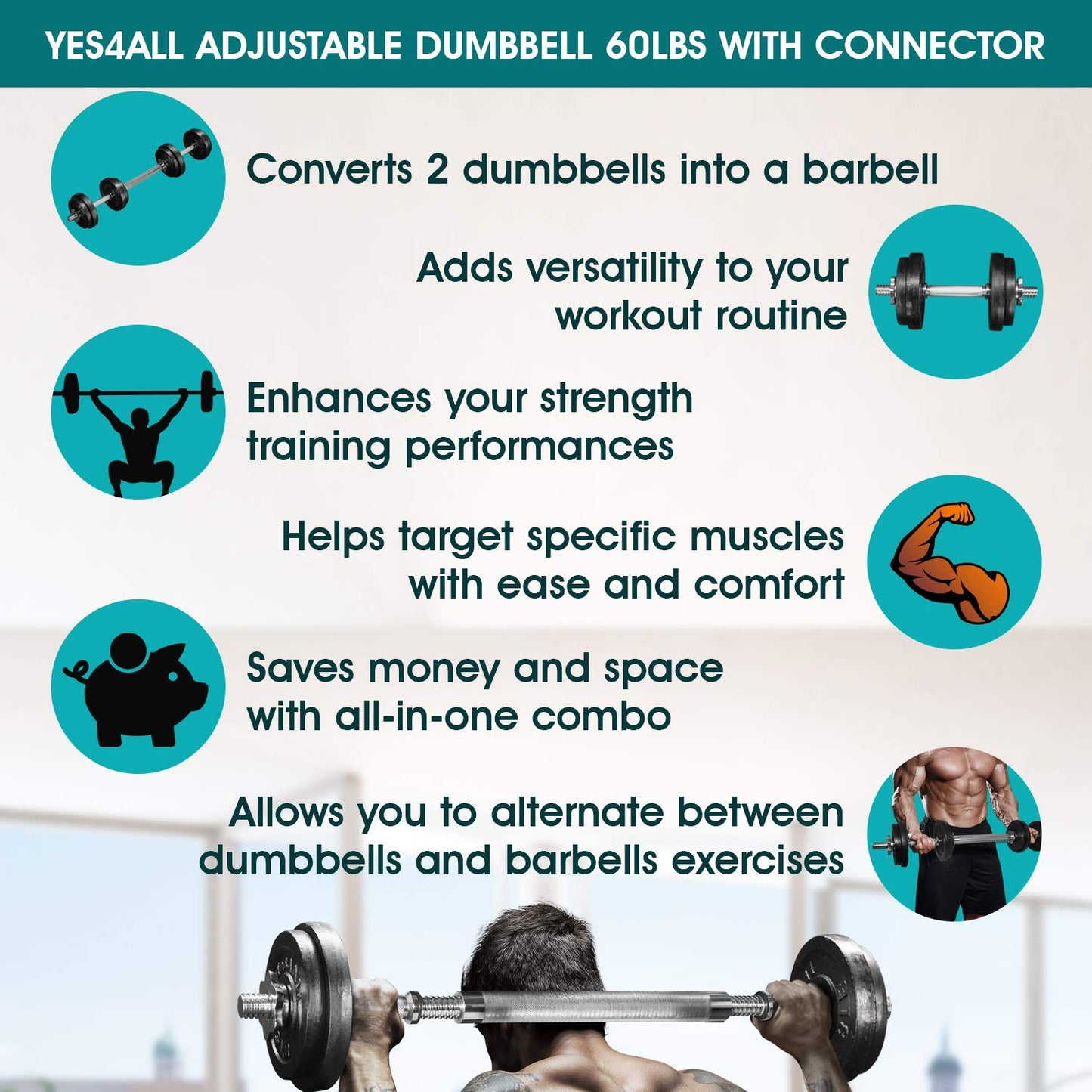 Yes4All Adjustable Weights Dumbbells Set - Exercise & Workout Equipment for Home Gym, Size Options Available 50lb, 60lb