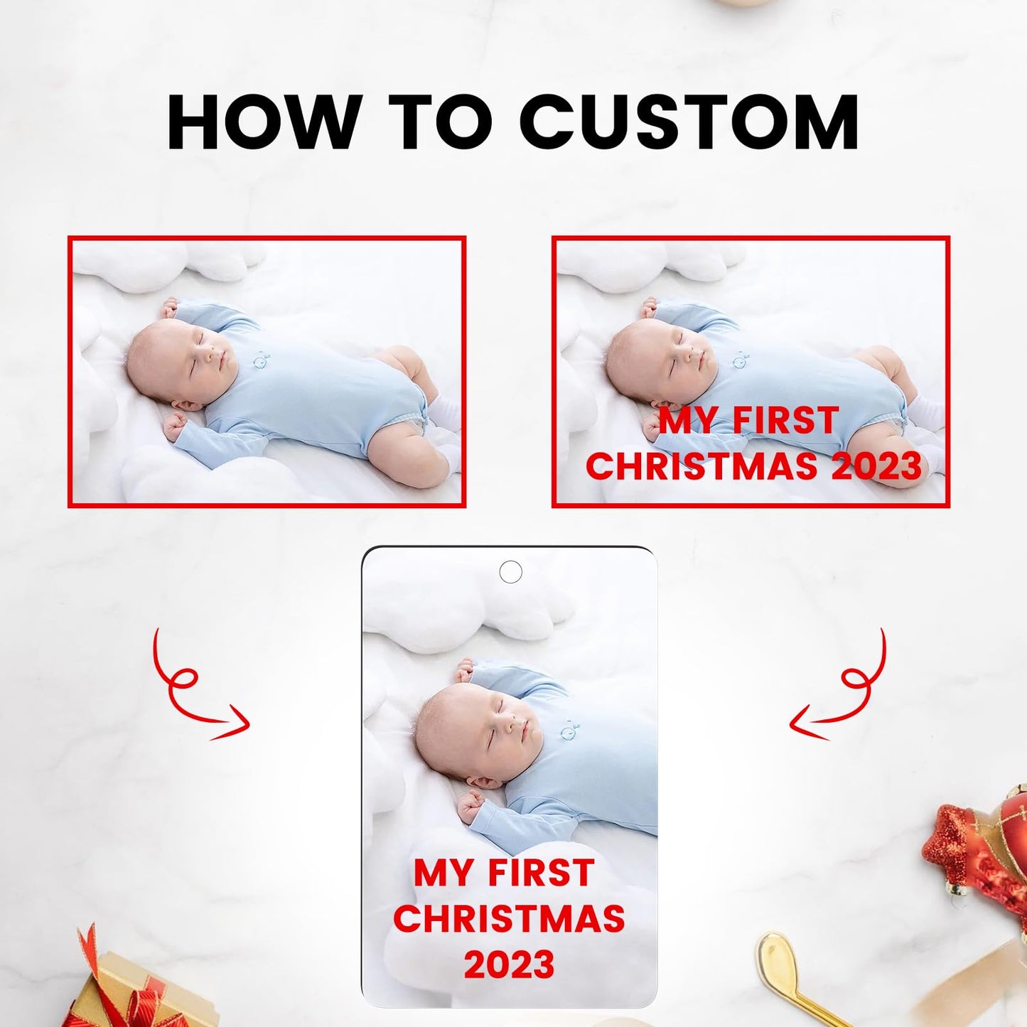 Personalized Family Christmas Ornaments with Photo - Custom Picture Text Ornaments for Christmas Tree 2026, Customized Wood Xmas Tree Decor for Couple, Mom, Dad, Friends, Loves