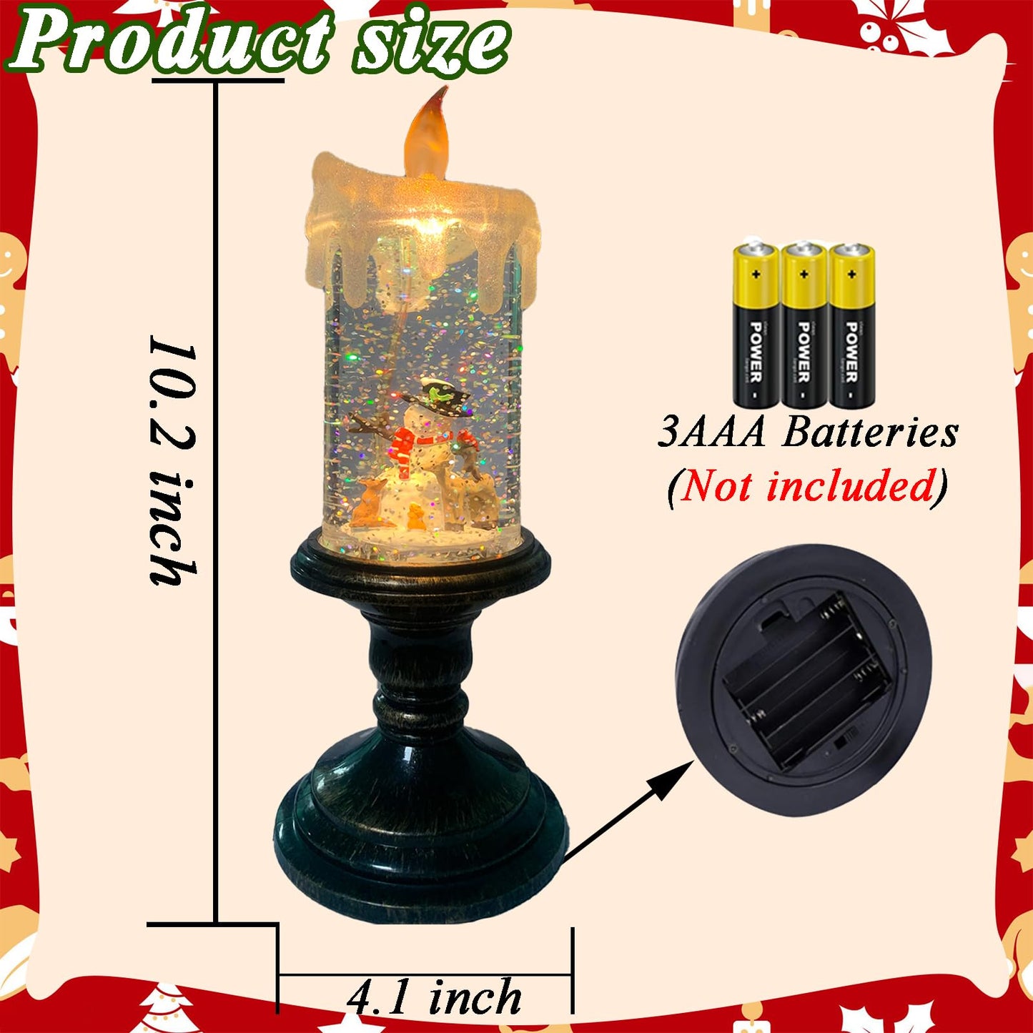 Snowmen Snow Globe Candle Operated Flameless LED Christmas Decor with Swirling Water & Glitter, Spinning Tabletop Centerpiece for Holidays, Winter Wonderland Gift