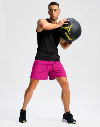 Soothfeel Men's Running Shorts with Zipper Pockets 9"/ 7"/ 5" Lightweight Quick Dry Basketball Gym Workout Athletic Shorts for Men (Hot Pink, M)