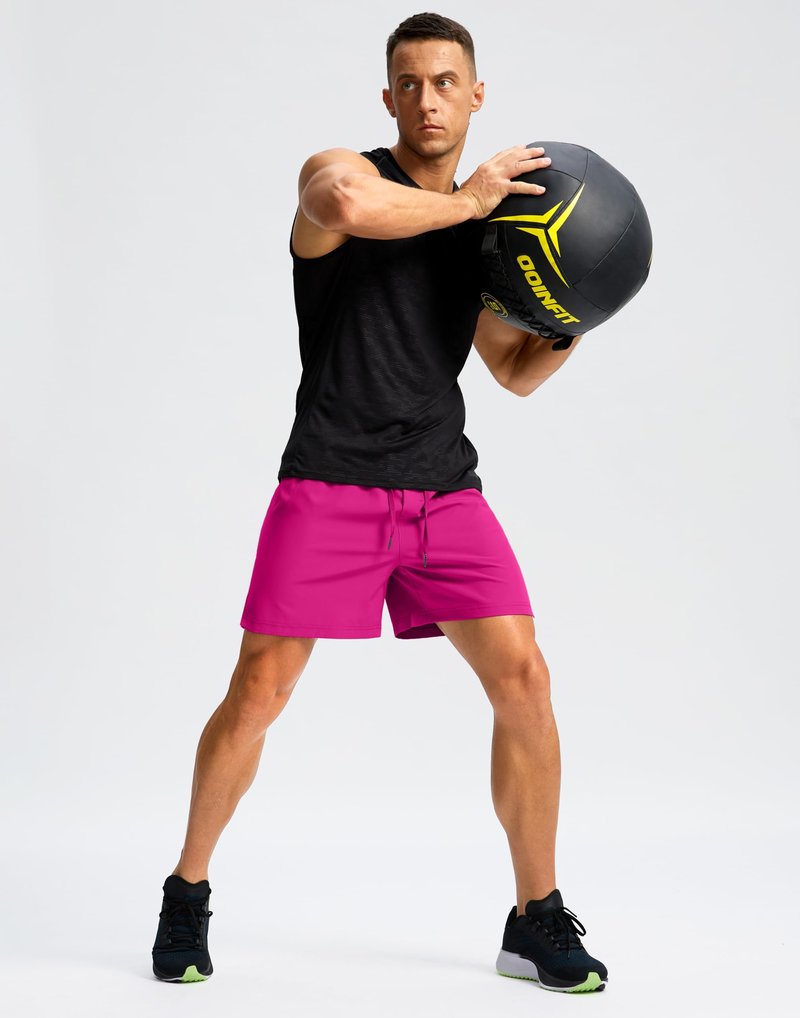 Soothfeel Men's Running Shorts with Zipper Pockets 9"/ 7"/ 5" Lightweight Quick Dry Basketball Gym Workout Athletic Shorts for Men (Hot Pink, S)