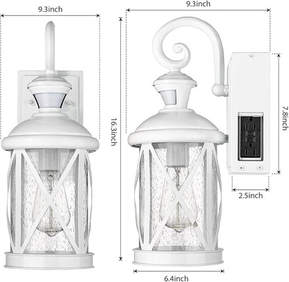 Darkaway Motion Sensor Outdoor Wall Light Dusk to Dawn Outdoor Porch Light with GFCI Outlet Waterproof Exterior Wall Sconce with Seeded Glass White Lighting Fixture for House Patio Garage