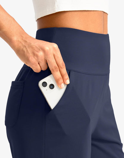 G Gradual Women's Bermuda Long Shorts with Pockets 9" High Waisted Knee Length Shorts for Women Walking Athletic Workout(Navy,M)
