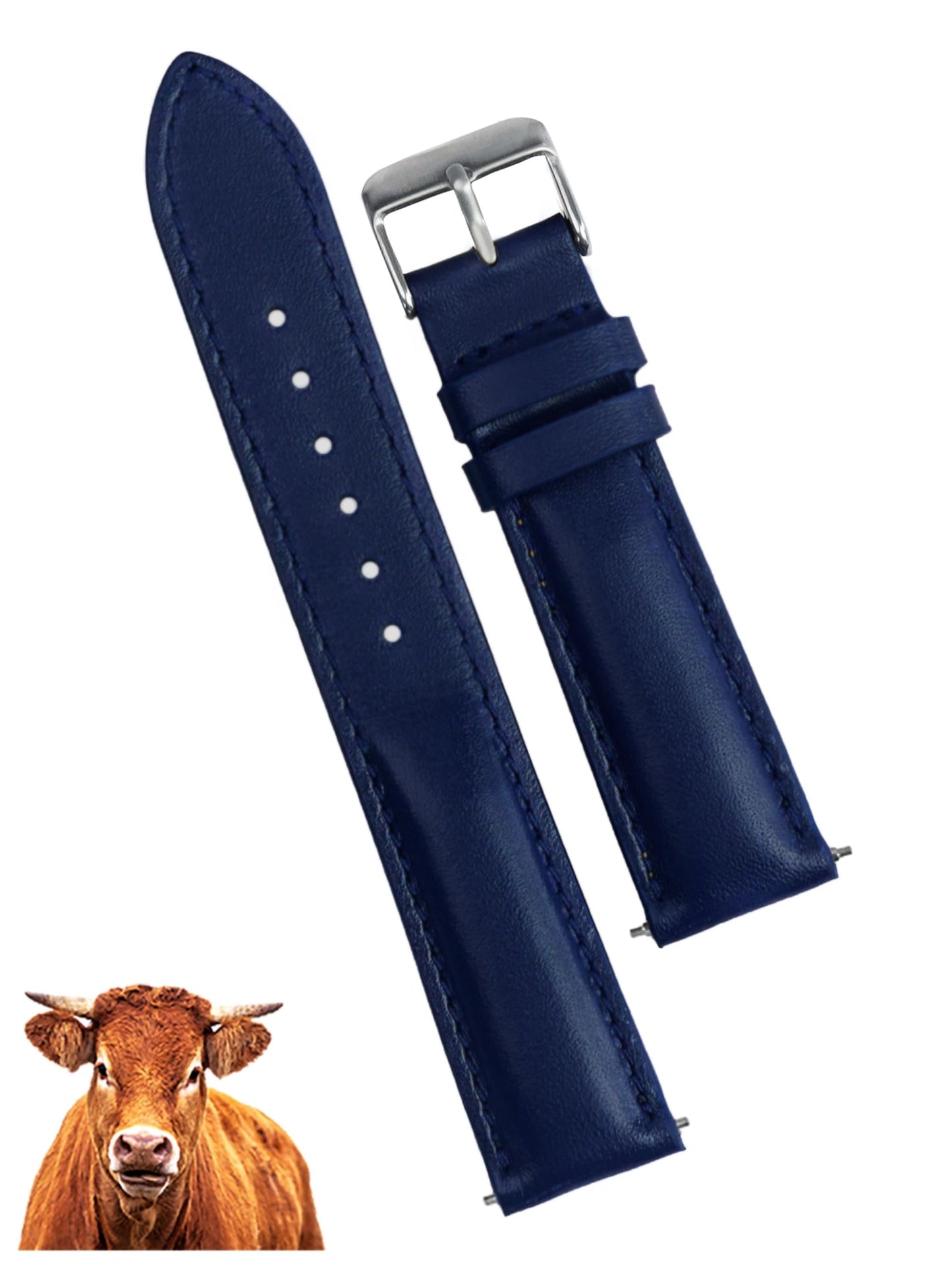 vinacreations 20mm Vintage Blue Leather Watch Band Men Quick Release Replacement Strap Soft Handmade Wristband Stainless Steel Buckle, Christmas Father's Gift for Dad Son Husband DH-204-20MM