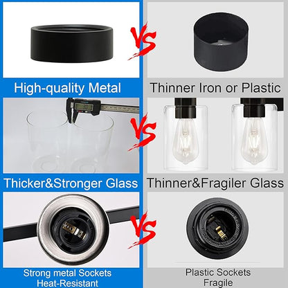 MELUCEE Black Vanity Light Fixture 6-Light Industrial Metal Wall Sconce Bathroom Lighting for Bedroom Hallway Kitchen, Clear Glass Shade Included (Patent No.: US D963914 S)