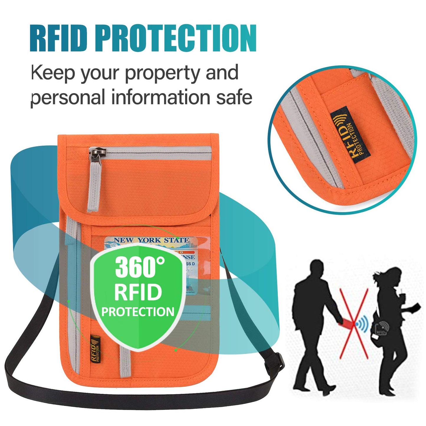 Peicees RFID Blocking Travel Neck Wallet for Men Women Family Passport Holder Lanyard Neck Pouch Slim Travel Document Holder
