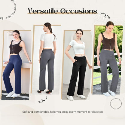 Walifrey Wide Leg Yoga Pants for Women, Loose Stretch Sweatpants with Pockets Casual Lounge, Grey, L