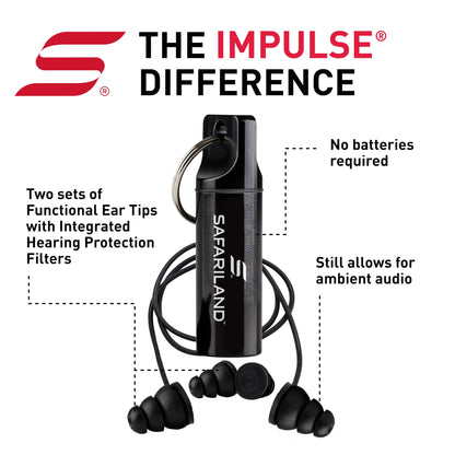 Safariland Pro Impulse Hearing Protection, In Ear Earplugs with Keychain Storage Case - Hearing Protection for Firing Range, Shooting and Hunting
