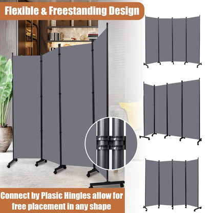 Room Divider Portable 88'' Partition Room Dividers and Folding Privacy Screens 4 Panel Wall Divider for Room Separation，Freestanding Fabric Room Divider Panel with Wheels for Home Office Hospital