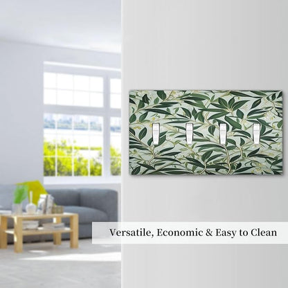 Sage Eucalyptus Leaves Foliage Light Switch Covers Quad Toggle 4 Gang Wall Plate Decorative Switchplate Electrical Faceplate for Farmhouse Bathroom Living Decor