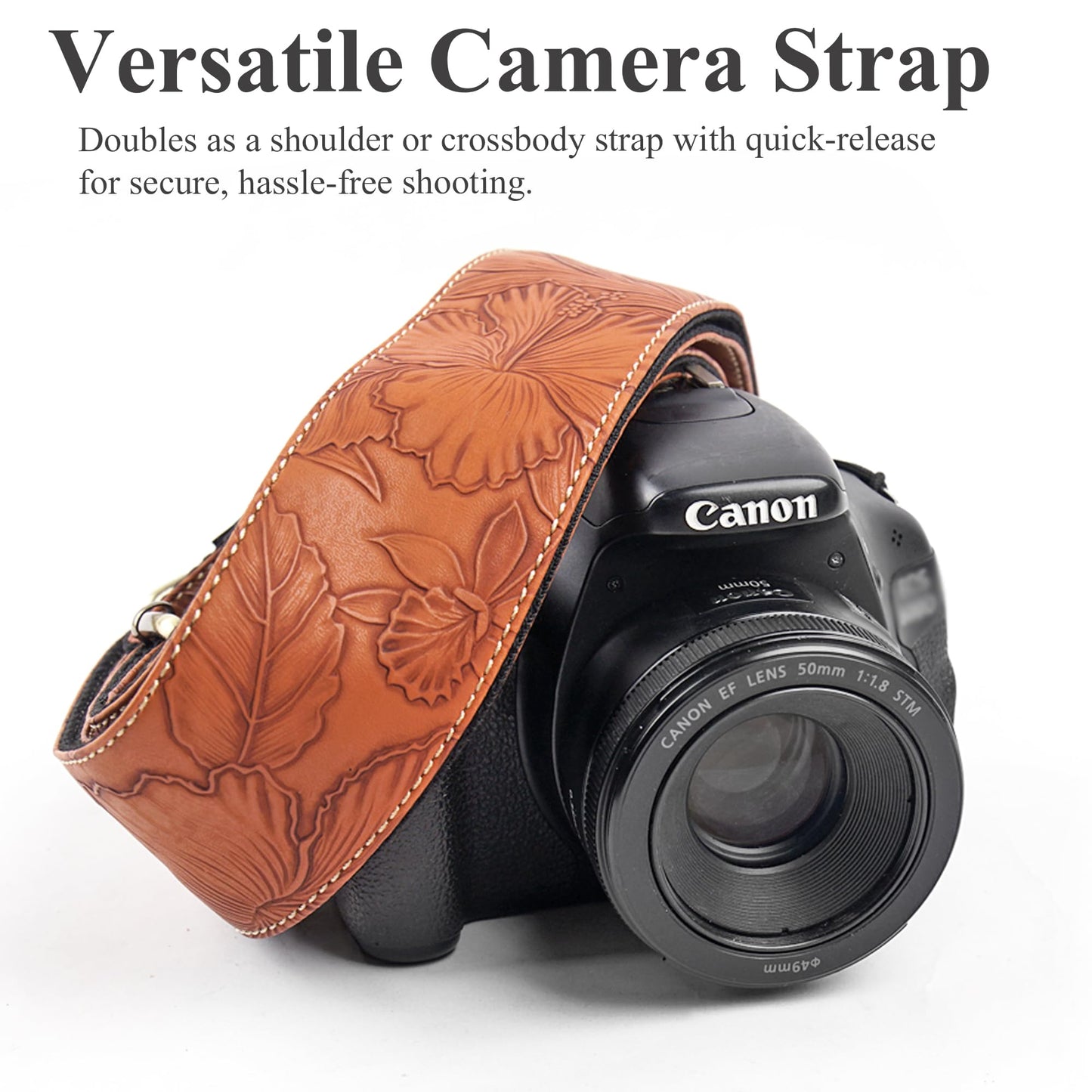 QIELIZI Lifestyle Camera Strap,Vintage Adjustable Vintage Neck & Shoulder Strap for All DSLR Cameras,Great Gift for Photographers(1-Carved Dark Brown)