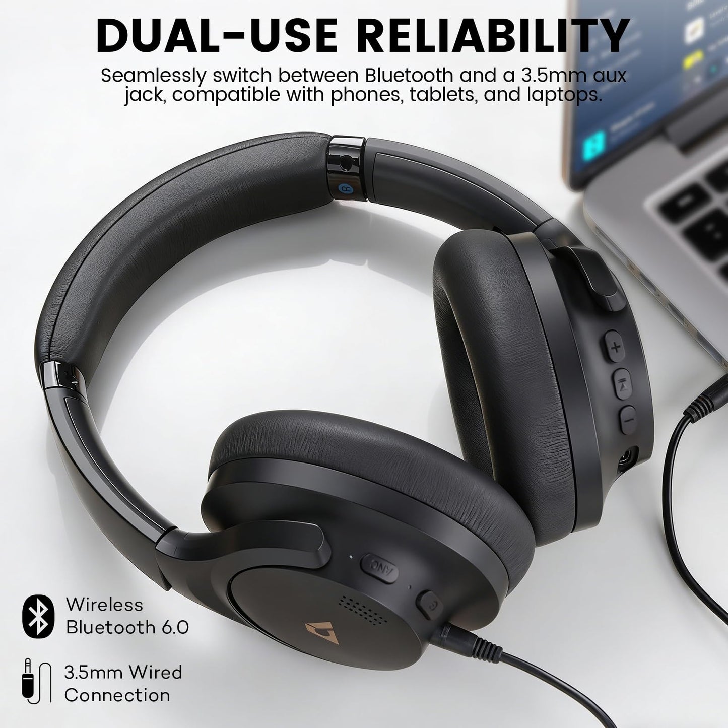 1Mii AI Y8 Active Noise Cancelling Headphones, Bluetooth 6.0 Wireless Over Ear, 100H Playtime Hi-Res Audio, AI Translation & Voice Chat, Custom EQ via APP for Travel & Home Office - Black