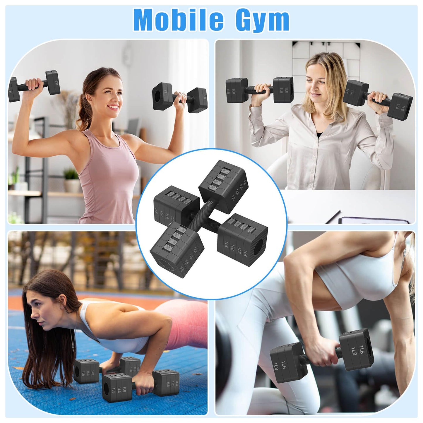 Adjustable Dumbbells Set of 2, 5-in-1 Adjustable Weight Dumbbells for Women/Men, 3lb/5lb/7lb/9lb/11lb Dumbbell Weights Set for Home Gym Workout
