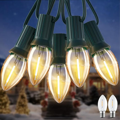 50FT C7 LED Christmas Lights, Outdoor Vintage String Lights with 52 Bulbs(2 Spare), Commercial Hanging Christmas Lights for Xmas Holidays Roofline Patio Garden Party Wedding Decor