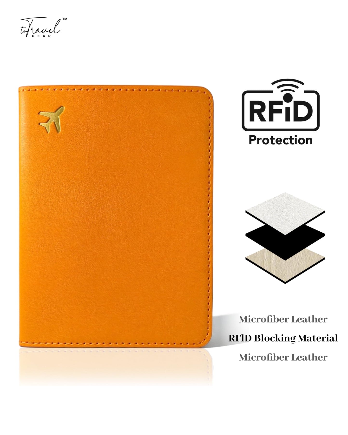 toTravelGear Passport Holder for Travel Essentials,RFID Blocking Passport Cover Case for Travel Accessories,Travel Wallet for Women Men (Orange)