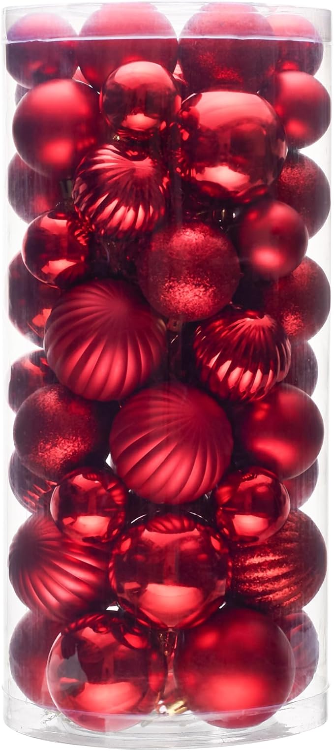 50ct Christmas Balls Ornaments for Xmas Tree, Red Shatterproof Christmas Tree Decorations Hanging Ball for Holiday Party Decor(1.57"-2.36")