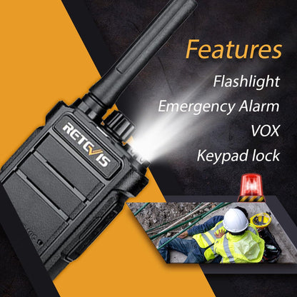 Retevis RB26 Two Way Radio Long Range with Earpiece, Rechargeable Walkie Talkies with 6 Way Charger, 21-Hours, USB-C, Flashlight, GMRS Repeater Capable, 2 Way Radio for Hotel Security Jobsite(6 Pack)