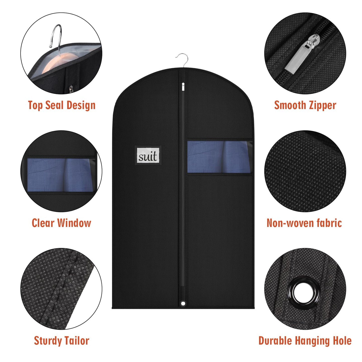 Univivi 10 Pack Suit Bags Garment Bag for Men Storage, 40-Inch Suit Bags for Closet Storage with Clear Window and ID Card Holder for Suit Jacket, Skirt, Shirt and Coat
