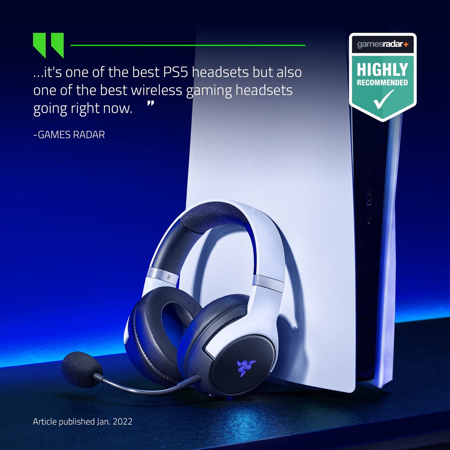 Razer Kaira Pro Dual Wireless Gaming Headset w/Haptics for PlayStation 5 / PS5, PC, Mobile, PS4: HyperSense - Triforce 50mm Drivers - Detachable Mic - 2.4GHz and Bluetooth w/SmartSwitch - RGB Chroma