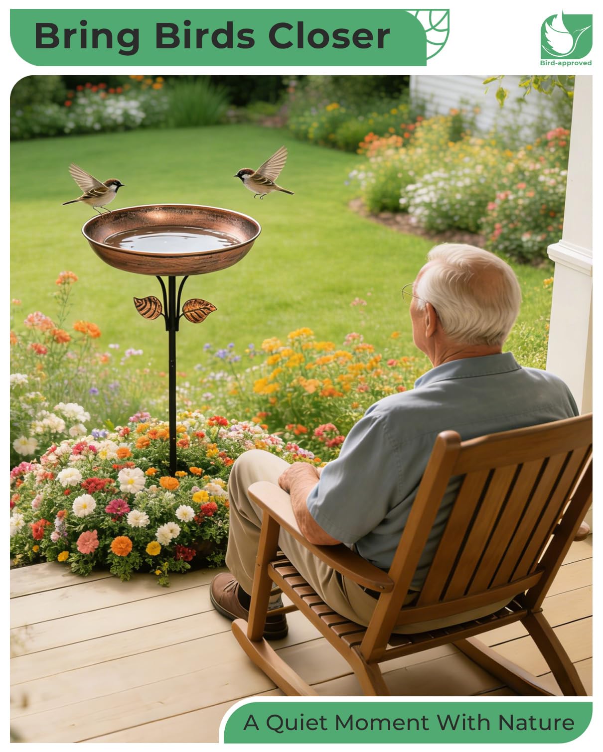 OUISJYER Metal Bird Bath for Outdoors, 12" Dia Bowl with Stable Upgrades Stake Birdbaths Garden Yard Lawn Decor 0.7 Gallon