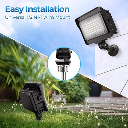 CINOTON Dusk to Dawn LED Flood Light Outdoor 50W, 7000LM IP65 Waterproof Security Wall Light Fixture with 180°Knuckle for Warehouse Patio Porch Garage 5000K Daylight AC100-277V