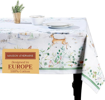 Maison d' Hermine Table Cloth Rectangle Table 100% Cotton 70 x 120 Inches Fall Tablecloth Reusable Everyday Use for Thanksgiving Christmas Decorations Dining Farmhouse Party (Snowy World)