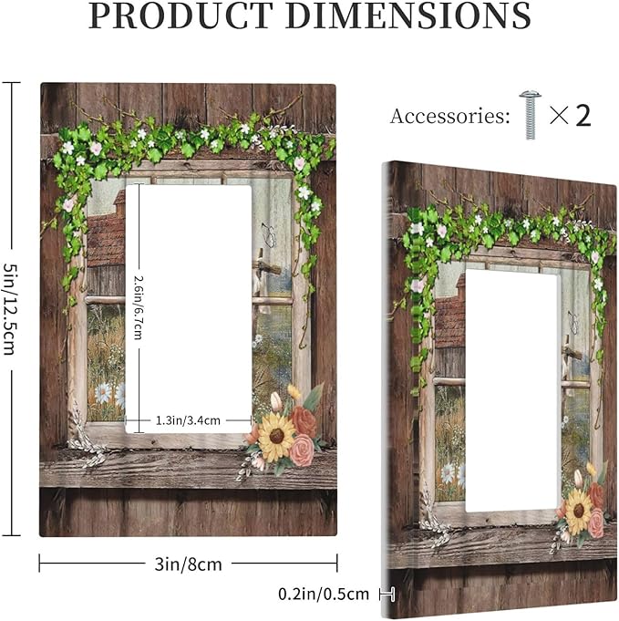 Farm Barn Farmhouse Rustic Country Flower Single Rocker/Decora Light Switch Plate Decorative 1 Gang Outlet Cover Faceplate GFCI Electrical Receptacle Wallplate Dimmer for Bathroom Home Decor